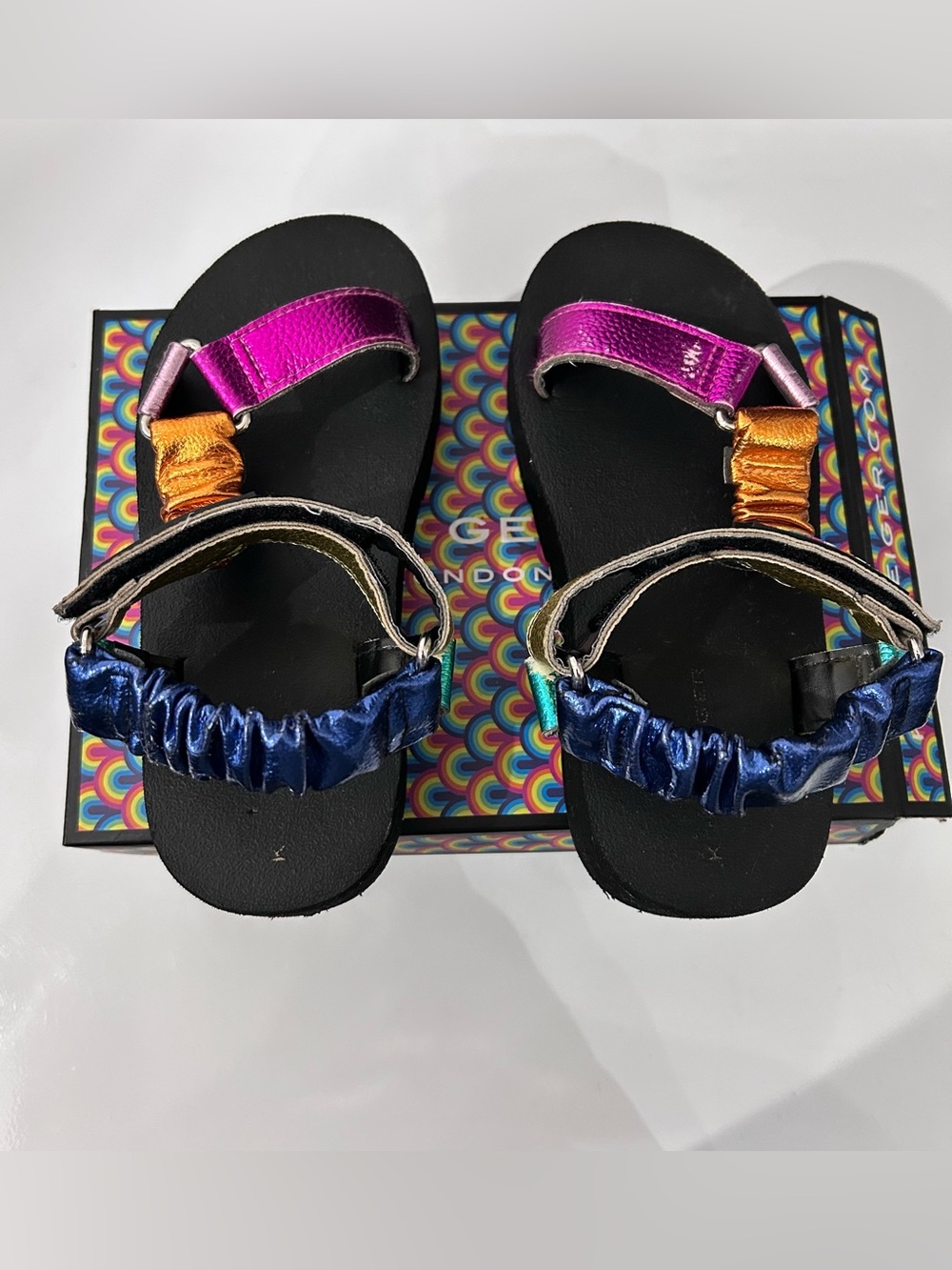 Kurt Geiger Kids Metallic Pink, Orange & Navy Blue Strap Sandals